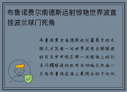 布鲁诺费尔南德斯远射惊艳世界波直挂波兰球门死角 布鲁诺费尔南德斯远射惊艳世界波直挂波兰球门死角